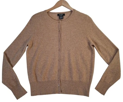 Lord & Taylor Cashmere Sweater Womens Large Tan Button Front Cardigan Ribbed - Image 1 of 4