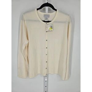Jaclyn Smith Womens Cream Button Down Long Sleeve Cardigan Sweater Size L/G - Picture 1 of 5