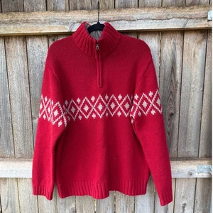 Vintage GAP red gray lambswool quarter zip SWEATER Y2K Large holiday Christmas - Picture 1 of 5
