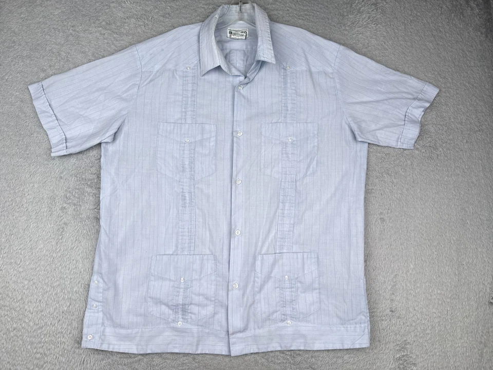 Camisa Renato Guayabera Hombre Extra Grande Azul Rayas Verticales 4 Bolsillos Mezcla Poli Foto 1 de 4