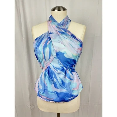 NEW French Connection Halter Blouse Top Women Blue Size 2 Fairy Preppy Coquette - Image 1 of 4