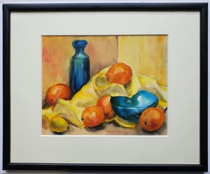 Gemälde Aquarell Stillleben Obst Flasche Schale - Picture 1 of 11