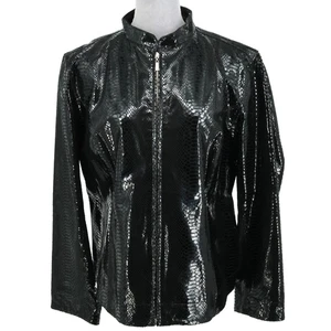 Chicos Jacket 3 Womens XL 16 Black Leather Snakeskin Texture Full Zip Bomber - Picture 1 of 16