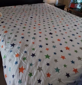 Garnet Hill Full Queen Bettbezug Weiß Baumwolle Jersey Strick Mehrfarbig Sterne - Bild 1 von 12