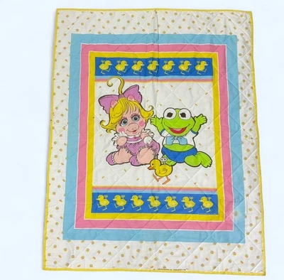Manta bebé vintage Muppets Kermit Frog Miss Piggy 1984 años 80 Springs Industries Foto 1 de 4