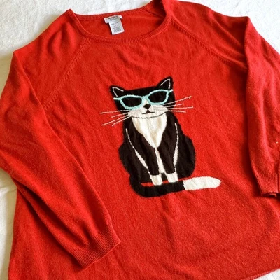 Suéter Monroe & Main Mujer Lana Mezcla Angora Gato Negro Talla 1X Rojo Cool Kitten Foto 1 de 4