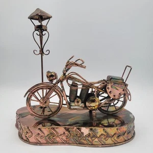VTG Copper Metal Music Box Motorcycle & Lamppost  "In The Good Old Summertime" - Picture 1 of 22