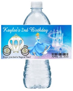 ETIQUETAS DE BOTELLA DE AGUA DE FIESTA DE CUMPLEAÑOS PRINCESA DISNEY CENICIENTA FIESTA FAVORES FIESTA - Imagen 1 de 1