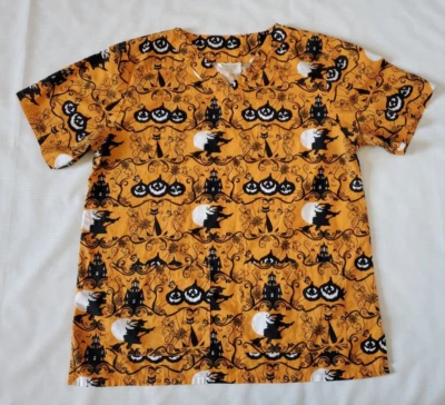 Blusa feminina uniforme esfoliante Halloween M laranja Jack o Lantern * - Imagem 1 de 4
