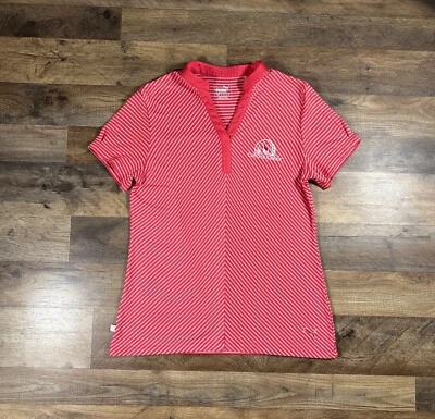 Camisa de golf Puma para mujer mediana roja a rayas manga corta cuello en V Coyote Creek Foto 1 de 4