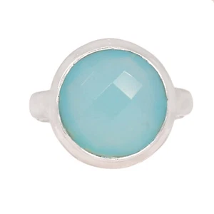 Treated Faceted Blue Chalcedony 925 Sterling Silver Ring Jewelry s.6 CR59970 - Picture 1 of 1