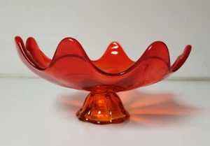 Vintage Art Glass Candy Dish Red Orange Mid Century - Picture 1 of 9