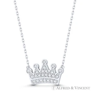 Collar y collar de cristal circonio Royal Monarch corona dije en plata esterlina 0,925 - Imagen 1 de 1