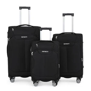 Black Soft Suitcase 8 Wheel Luggage Set TSA , Bag - Picture 1 of 32