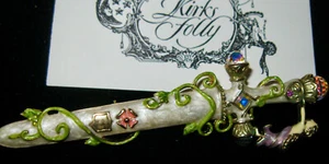 "KIRKS FOLLY RARE/SIGNED "STUNNING WHITE SWORD BROOCH W/FAIRY & CRYSTAL BALLS" - Picture 1 of 8