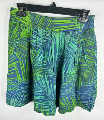 Banana Republic Womens Skirt 2 Green Blue A Line Pockets Unlined Linen Blend Foto 1 de 4