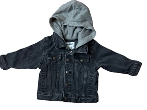 Giacca jeans camionista nera con cappuccio ragazzo Old Navy bambino 12-18 mesi biker casual - Foto 1 di 9