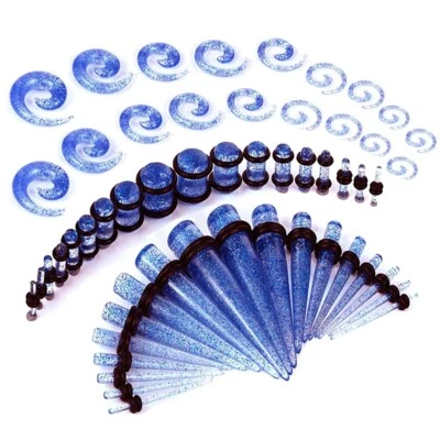 Kit de estiramiento de oreja de 18-54 piezas azul acrílico espiral tapón cónico conjunto de piercing 14G-00G Foto 1 de 4