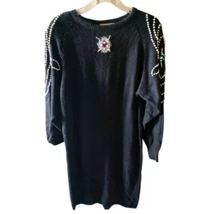 Plain Jane 80's Elegant Black Embellished Sweater Dress Size Large Vintage - Picture 1 of 6