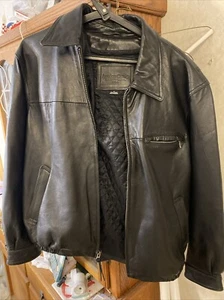 American Classics Leather Jacket Mens Med Black Lined Full Zip Bomber - Picture 1 of 6