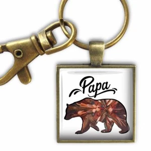 Papa Bear Glass Top Pendant Style Clip On Key Chain Family Love Gift - Picture 1 of 2