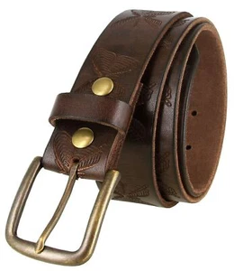 Vintage Full Grain Tooled Leather Butterfly Embossed Casual Belt 1-1/2" Wide - Picture 1 of 4