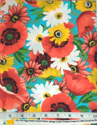 2010 Passion Packed Poppies 1yd Springs Creative Cotton Sew Quilt Craft Fabrics - Image 1 of 2
