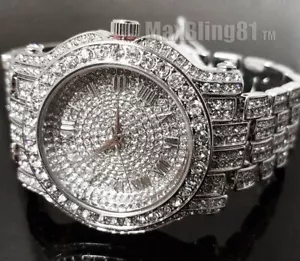 Unisex Hip Hop Iced Silver Plated Bling Cubic Zirconia Bling Luxury Urban Watch - Picture 1 of 6