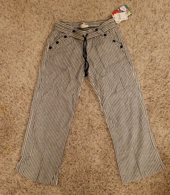 Pantalones informales JOLT Pull On ropa de playa negro/blanco a rayas mezcla de lino talla 5 Foto 1 de 4