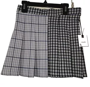 NWT Originality Navy Plaid Two Tone Pleated Schoolgirl Mini Skirt, Size S - Picture 1 of 6