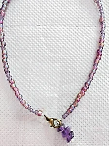 12" plus size beaded purple anklet with amethyst charm - Picture 1 of 2