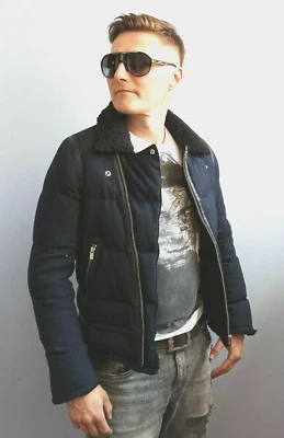 The Kooples mens wool down puffer motorcycle biker jacket coat aviator style - Image 1 of 4