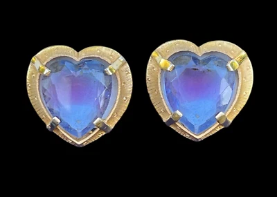 Heart Shape Clip Earrings Lavender Blue Rhinestone Signed STAR Vintage - Image 1 of 4
