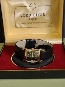 LORD ELGIN BLACK FACE 14ct GOLD FILLED GENTS / UNISEX WRISTWATCH - Picture 1 of 9