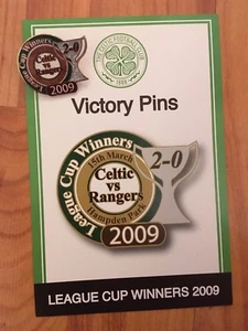 DANBURY MINT CELTIC FC VICTORY PIN BADGE 2009 LEAGUE CUP WINNERS 2-0 VS RANGERS - Picture 1 of 3