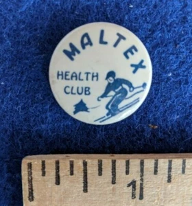Vtg Celluloid MALTEX Health Club Member Pinback Hot Wheat Cereal Premium SKIING - Picture 1 of 2