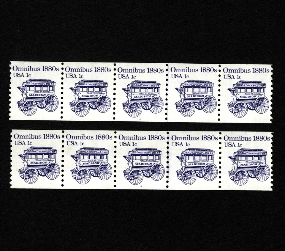 OPC 1983 US 1c Omnibus Coil Strips of 5 Sc#1897 Plate #1&2 MNH 39709 - Image 1 of 1