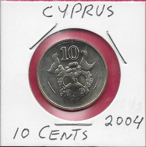 CYPRUS 10 CENTS 2004 UNC TYPE 2 COAT OF ARMS,MODERN CLAY VASE OF PHINI VILLAGE,B - Picture 1 of 2