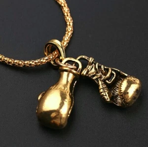 Stainless Steel Chain Boxing Glove Pendant Necklace Plated Gold with giftbag 797 - Picture 1 of 3