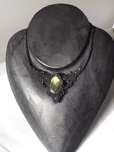 Labradorite & Amethyst Black Necklace. Black necklace. Craft Necklace - Picture 1 of 9