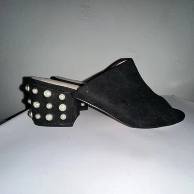 Mulas Madden Girl Lorna P Tacón Bloque Punta Abierta Negras Talla 8.5 Acentos Perlados Foto 1 de 4