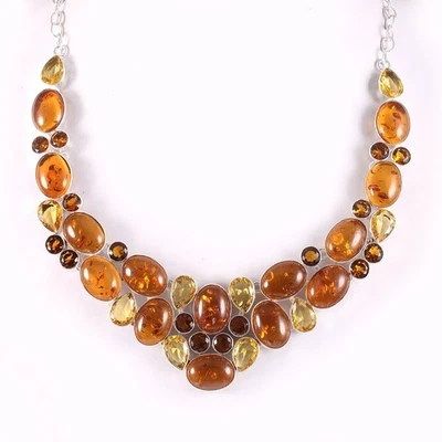 Baltic Amber Gemstone Handmade 925 Sterling Silver Jewelry Necklace Size-17-18" - Image 1 of 4
