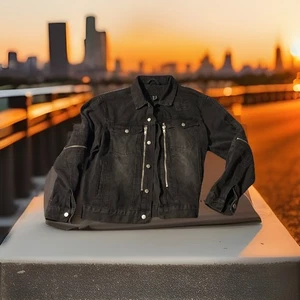Chaqueta vaquera Forever 21 para hombre XL estilo moto negra botón con cremallera - Imagen 1 de 8
