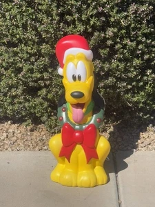 2 FT DISNEY'S PLUTO IN SANTA HAT BLOW MOLD LIGHTED YARD PROP - Picture 1 of 3
