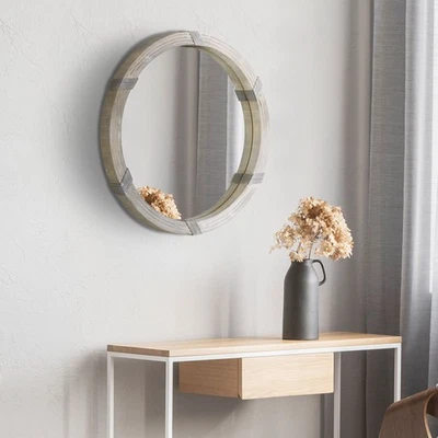 30.75" Wood Wall Mirror for Living Room Bedroom, Round Mirror for Wall, Natural - Image 1 of 4