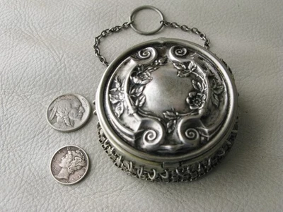 Antiguo Monedero Chatelaine Art Nouveau Floral Alemán Cadena Correo Malla Foto 1 de 4
