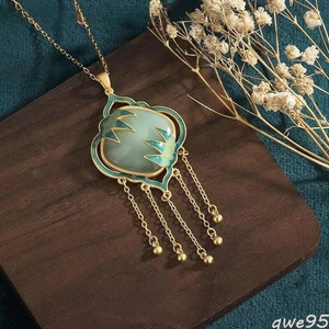 Natural Jade Bamboo Pendant Necklace Gifts for Women Charm Fashion Accessories - Picture 1 of 3