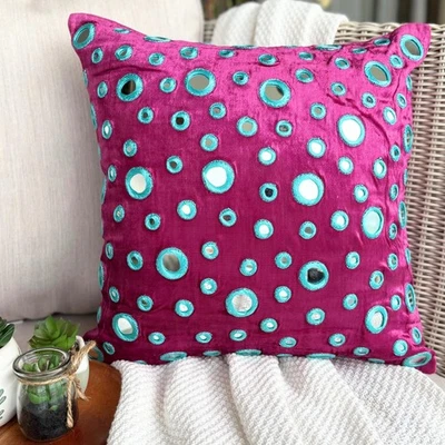 Couch Cushion Case Pink 16"x16", Room Decor Velvet Fabric - Mirror Lover - Image 1 of 4
