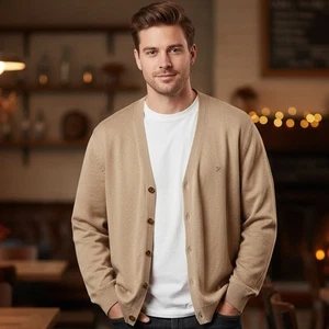 Izod Cardigan Maglione Uomo Taglia XL Scollo a V Maglia Papà Nonno Preppy Outdoor Marrone - Foto 1 di 11