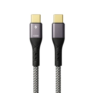 ProfiPatch USB C Kabel tekstylny 100W PD 3.0 5A E-Mark Chip szary złoty kontakt - Zdjęcie 1 z 56